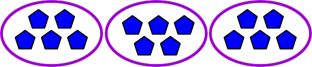 15 pentagons split into three sets of 5 pentagons