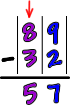 subtracting the tens for 89-32