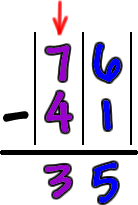 subtracting the tens for 76-41