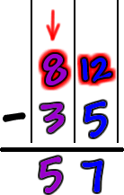 Work for 92-35...  Subtracting the tens