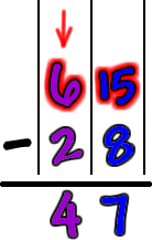 Work for 75-28...  Subtracting the tens