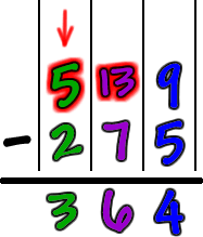 Work for 639-275...  Subtracting the hundreds